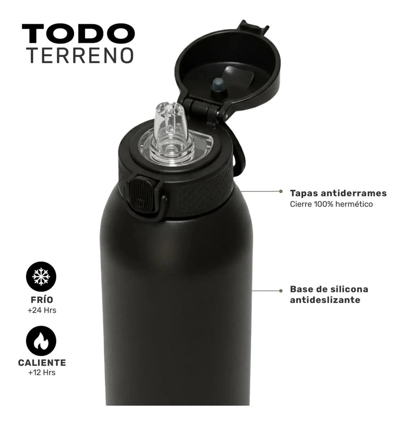 BOTELLA TE RMICA DE ACERO INOXIDABLE 1L CON 3 TAPAS INTERCAMBIABLES - 5