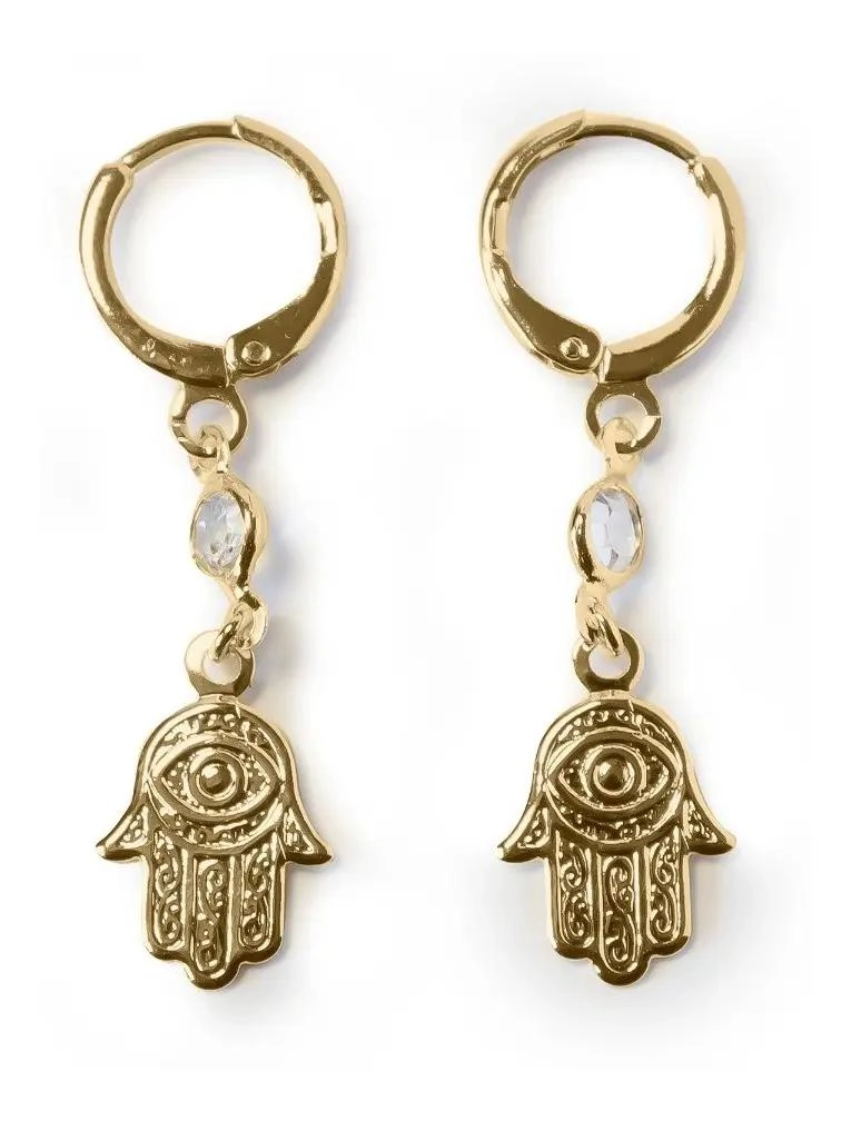 AROS ARGOLLAS MANO DE FATIMA CON CIRCON EN ORO 18K - 1
