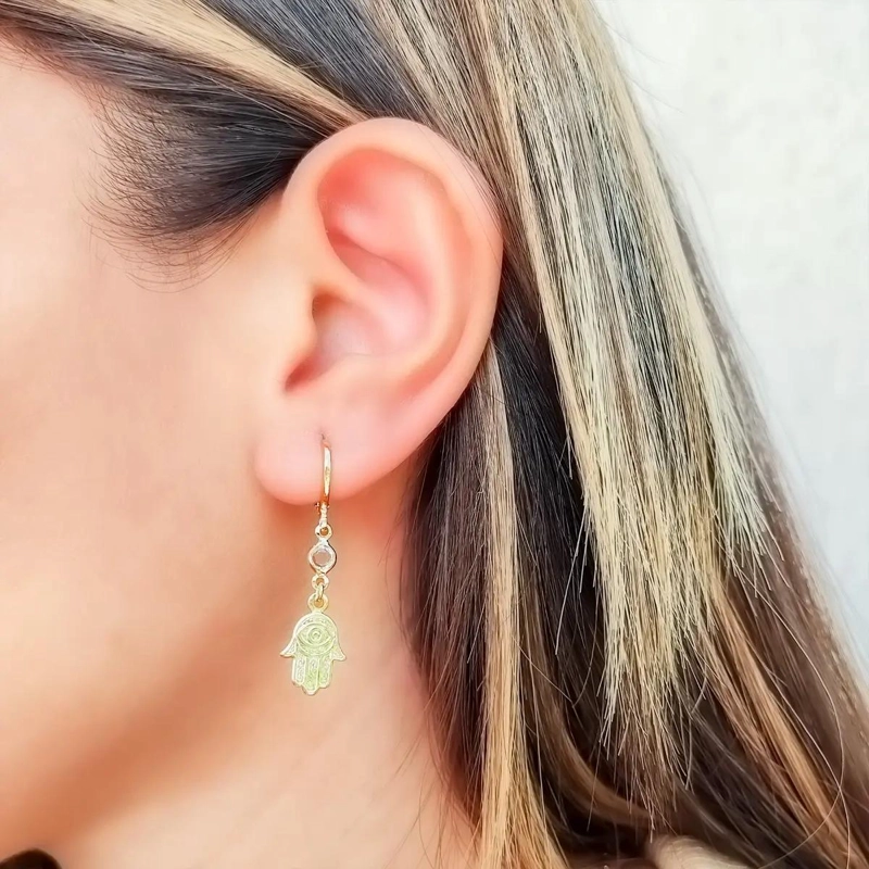 AROS ARGOLLAS MANO DE FATIMA CON CIRCON EN ORO 18K - 2