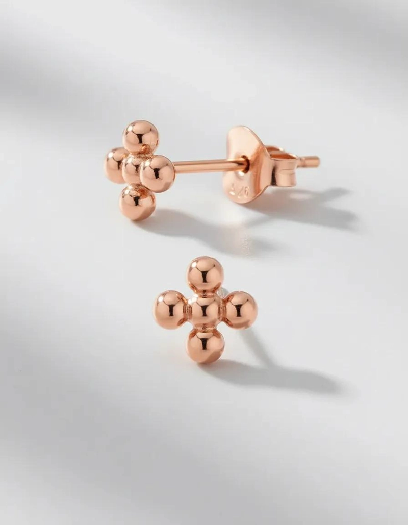 AROS PEQUEÑOS FLOR DE ESFERAS EN PLATA 925 CON BAÑO DE ORO ROSADO - 1