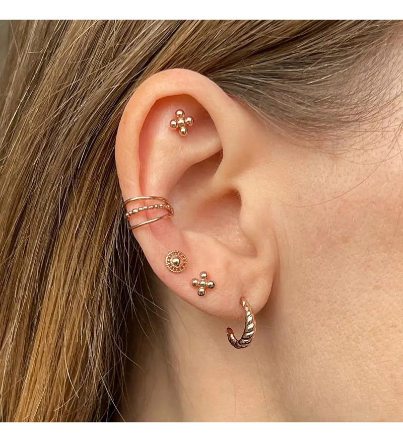 AROS PEQUEÑOS FLOR DE ESFERAS EN PLATA 925 CON BAÑO DE ORO ROSADO - 2