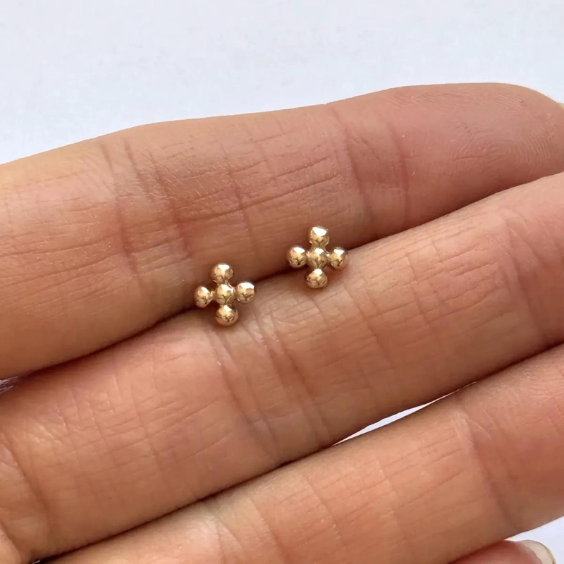 AROS PEQUEÑOS FLOR DE ESFERAS EN PLATA 925 CON BAÑO DE ORO ROSADO - 3