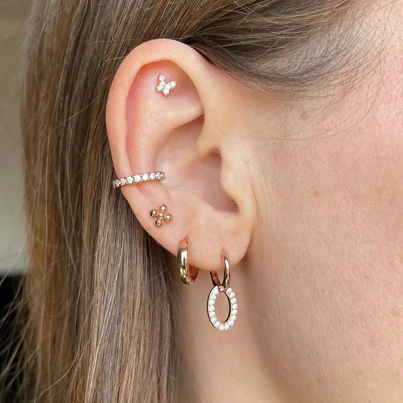 AROS PEQUEÑOS FLOR DE ESFERAS EN PLATA 925 CON BAÑO DE ORO ROSADO - 4