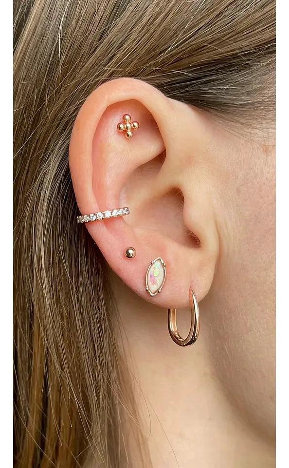 AROS PEQUEÑOS FLOR DE ESFERAS EN PLATA 925 CON BAÑO DE ORO ROSADO - 5
