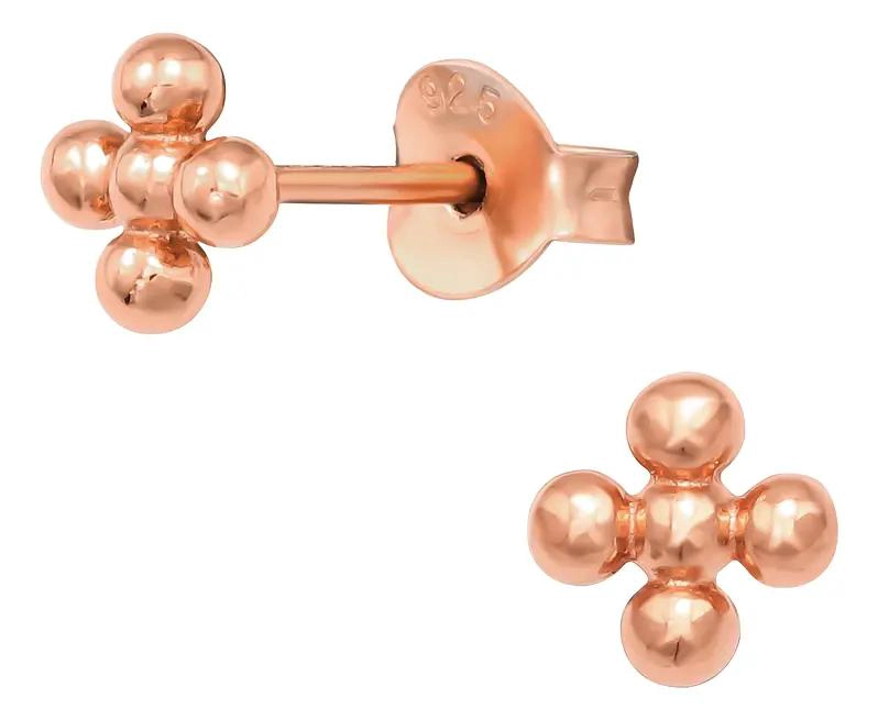 AROS PEQUEÑOS FLOR DE ESFERAS EN PLATA 925 CON BAÑO DE ORO ROSADO - 6