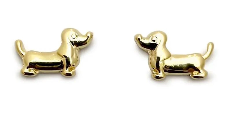 AROS ENCHAPADOS EN ORO 18K CON DISEÑO DE PERRO SALCHICHA - 1