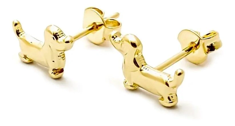 AROS ENCHAPADOS EN ORO 18K CON DISEÑO DE PERRO SALCHICHA - 2