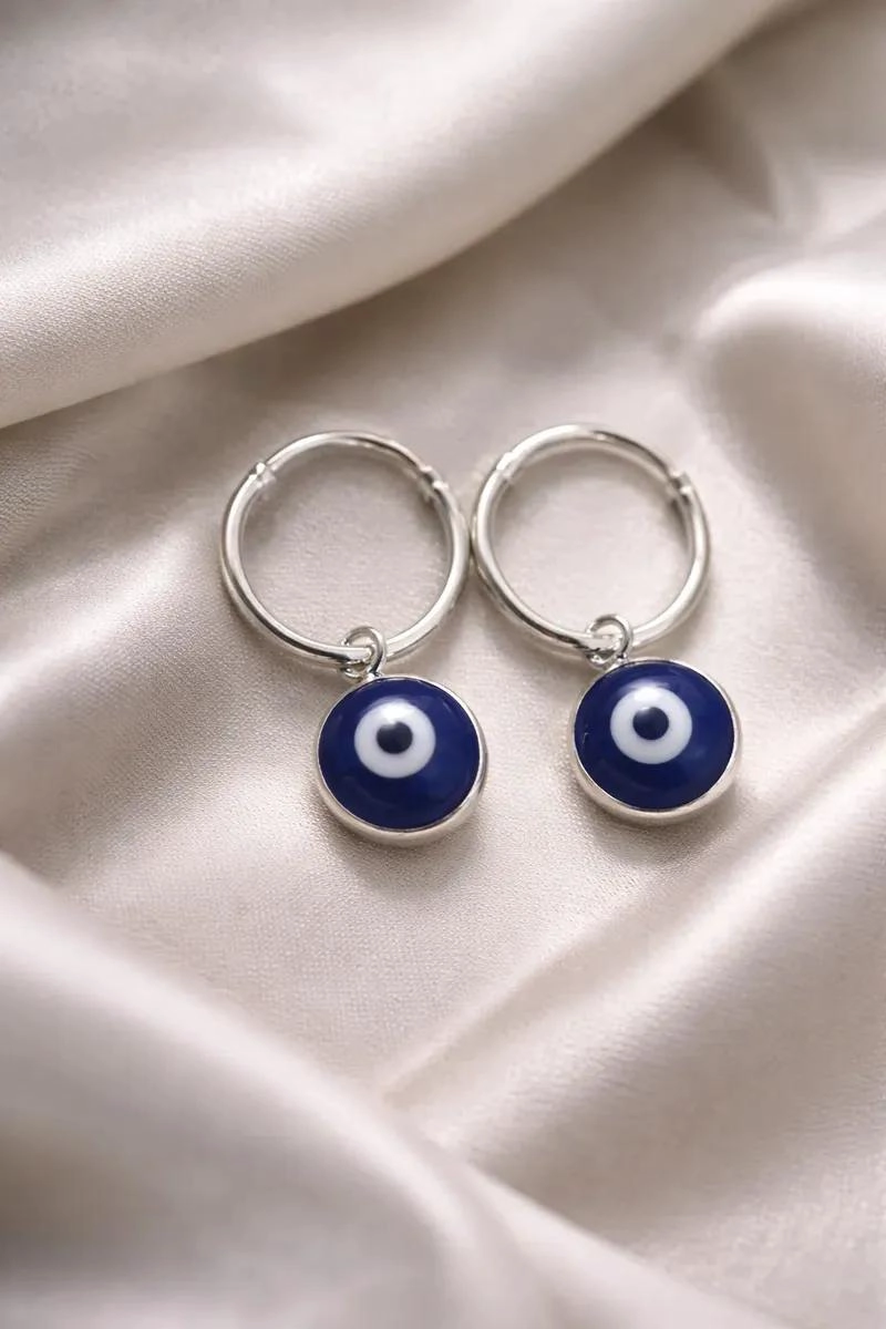 AROS COLGANTES DE PLATA ITALIANA CON OJITO TURCO AZUL - 2