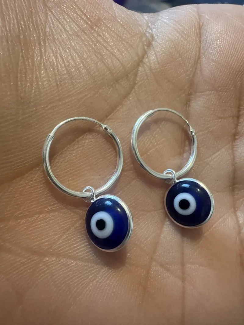 AROS COLGANTES DE PLATA ITALIANA CON OJITO TURCO AZUL - 3