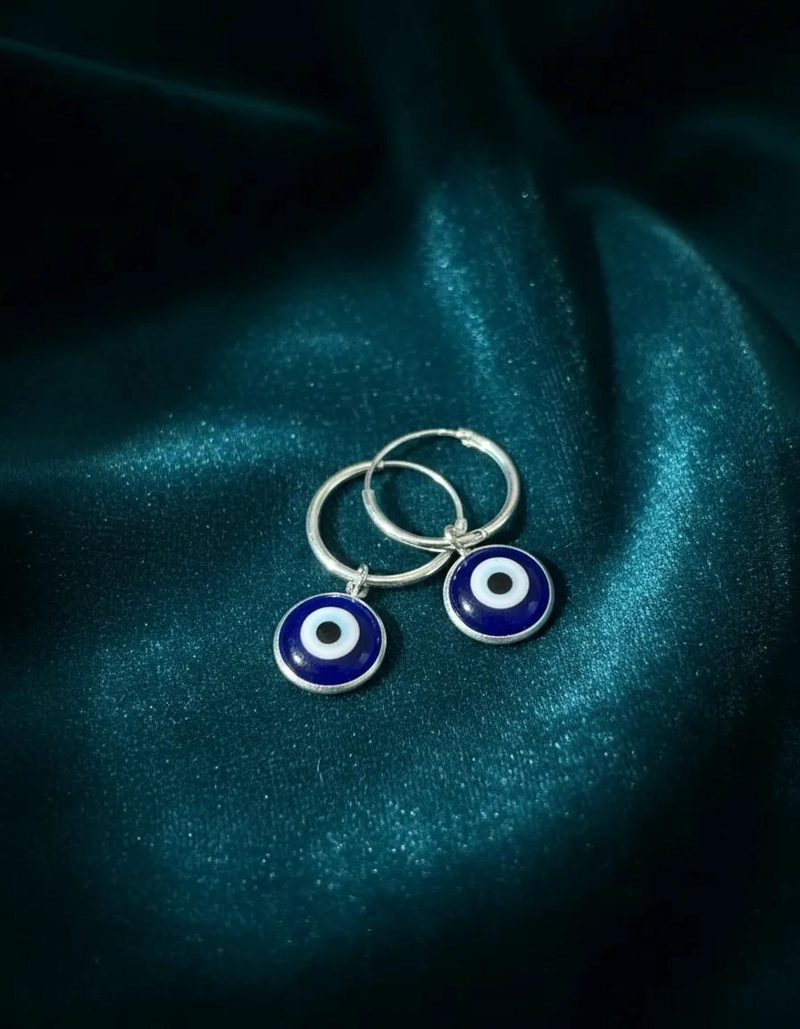 AROS COLGANTES DE PLATA ITALIANA CON OJITO TURCO AZUL - 4