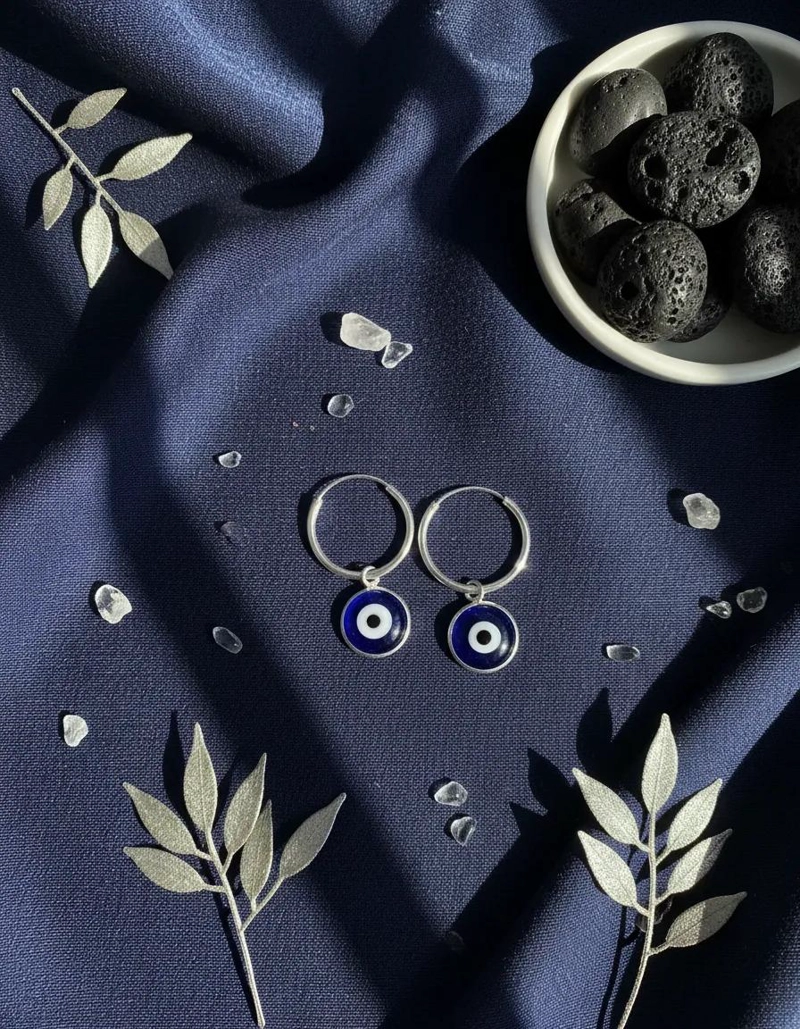 AROS COLGANTES DE PLATA ITALIANA CON OJITO TURCO AZUL - 5