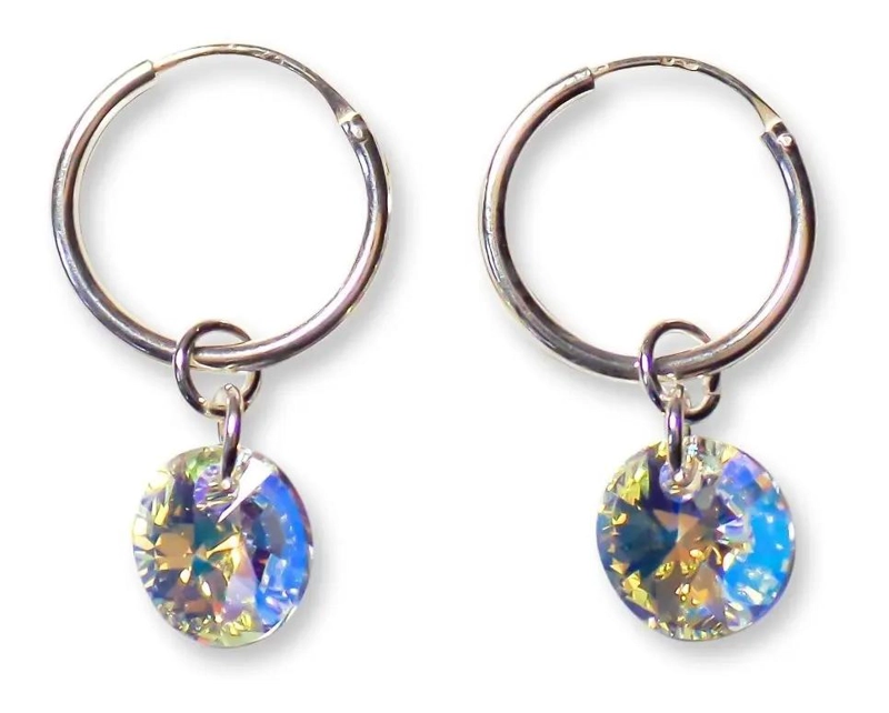 AROS ARGOLLA DE CRISTAL AUSTRIACO EN PLATA FINA 925 - 1