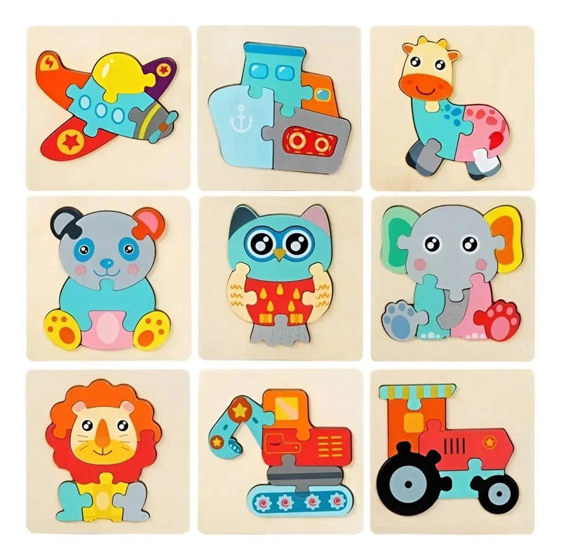 PACK DE 9 ROMPECABEZAS DE MADERA 3D PARA NIÑOS - 1