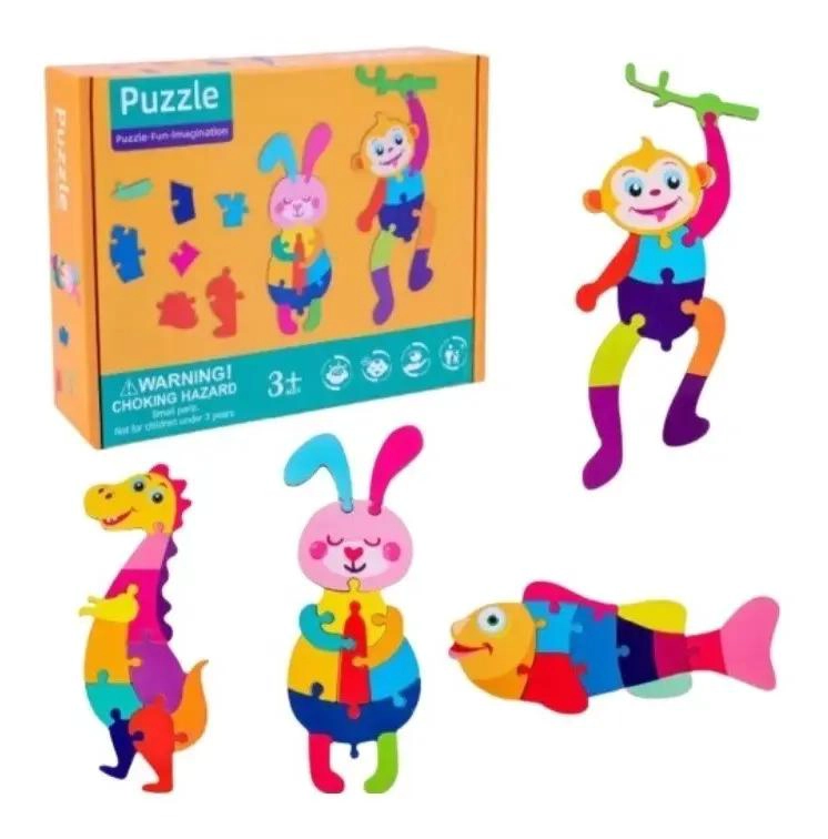 ROMPECABEZAS DE MADERA 3D PARA NIÑOS CON ANIMALES COLORIDOS - 1