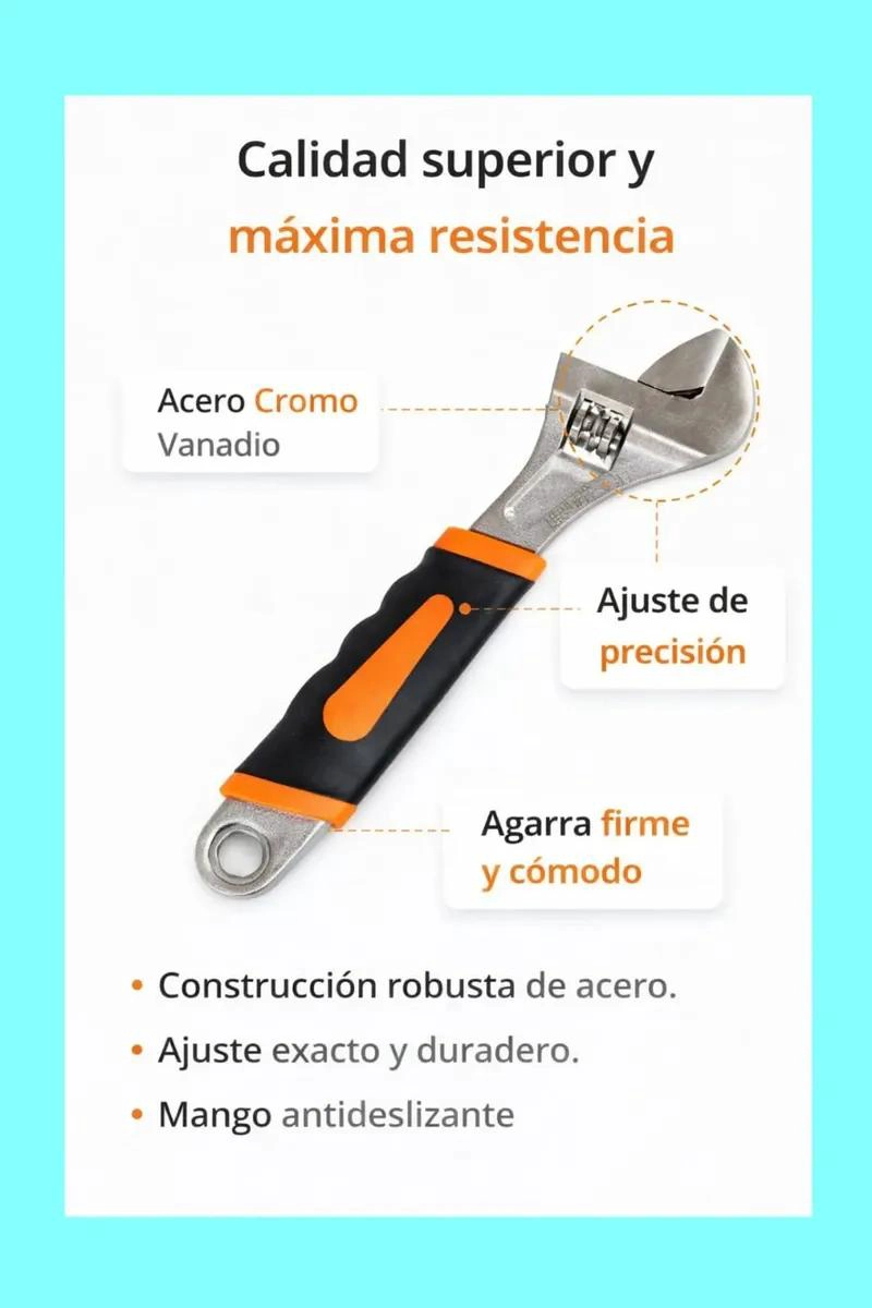 LLAVE AJUSTABLE COMPACTA CON MANGO ERGONOMICO ANTIDESLIZANTE - 4