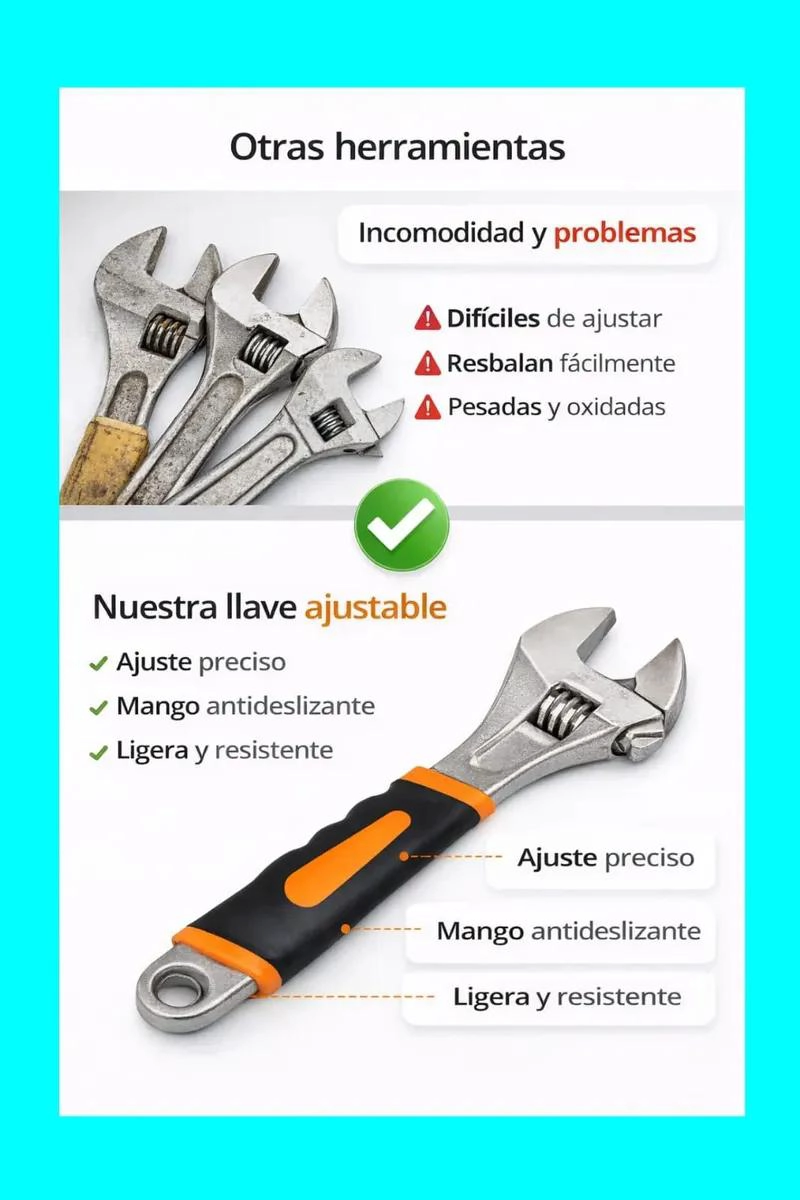 LLAVE AJUSTABLE COMPACTA CON MANGO ERGONOMICO ANTIDESLIZANTE - 8