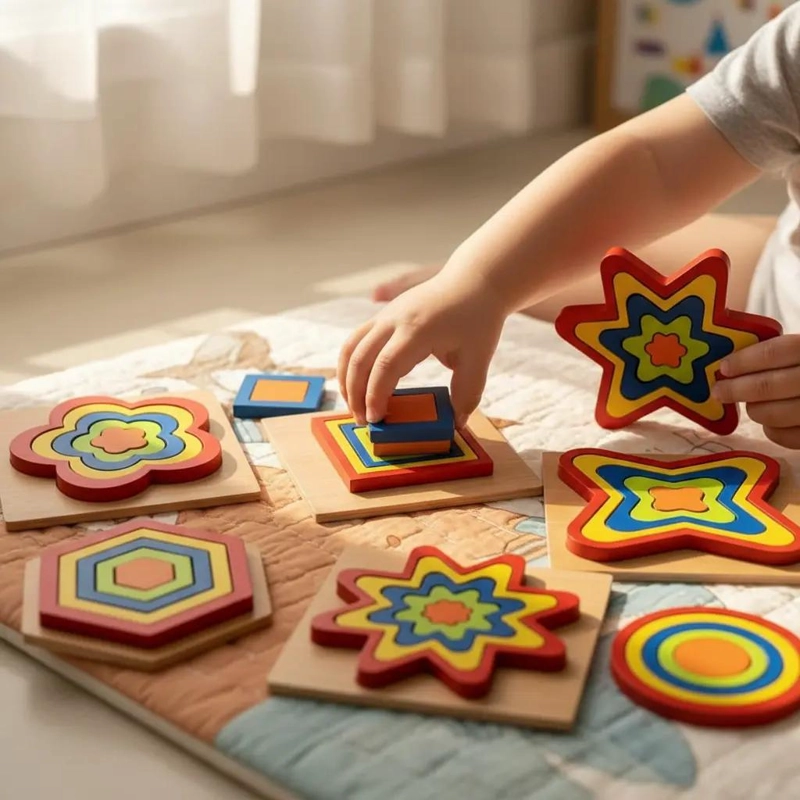 ROMPECABEZAS DE MADERA CON FORMAS GEOME TRICAS PARA NIÑOS - 1