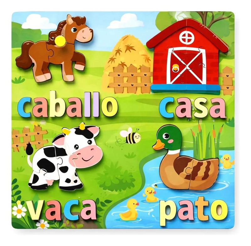 ROMPECABEZAS DE MADERA DIDACTICO CON ANIMALES Y LETRAS - 1