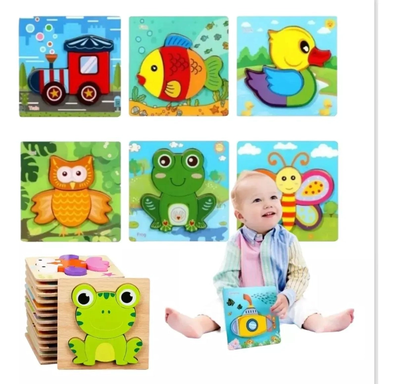 PUZZLE DE MADERA PARA NIÑOS CON ANIMALES Y TRANSPORTE - 1