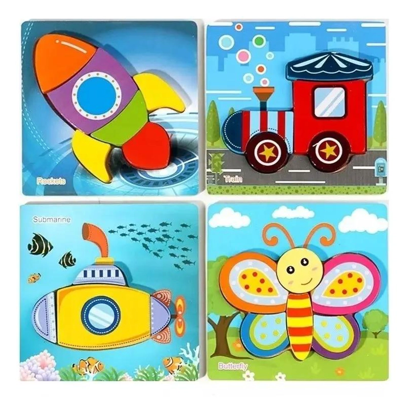 PUZZLE DE MADERA PARA NIÑOS CON ANIMALES Y TRANSPORTE - 7