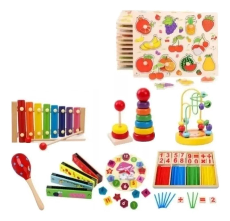 PACK DE 8 JUGUETES DIDACTICOS DE MADERA PARA NIÑOS - 1