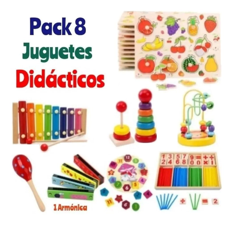 PACK DE 8 JUGUETES DIDACTICOS DE MADERA PARA NIÑOS - 2