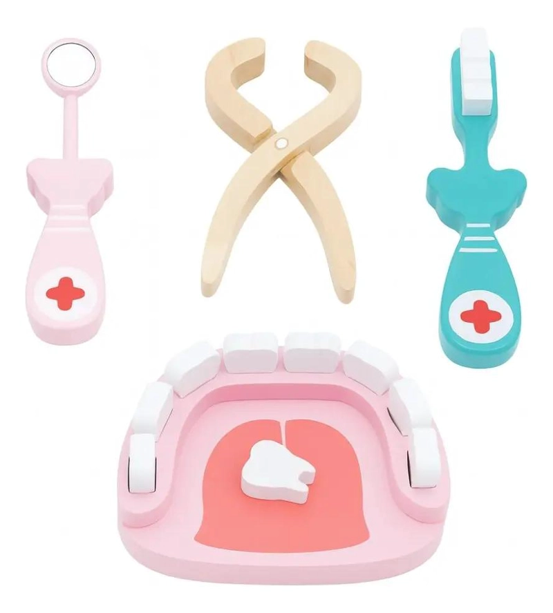 KIT DIDACTICO INFANTIL DE DENTISTA DE MADERA CON 36 PIEZAS - 9