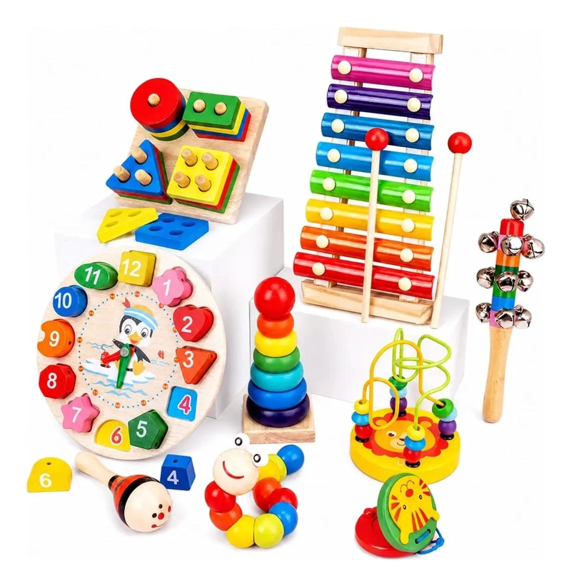PACK DE 9 JUGUETES DIDACTICOS DE MADERA PARA NIÑOS - 1