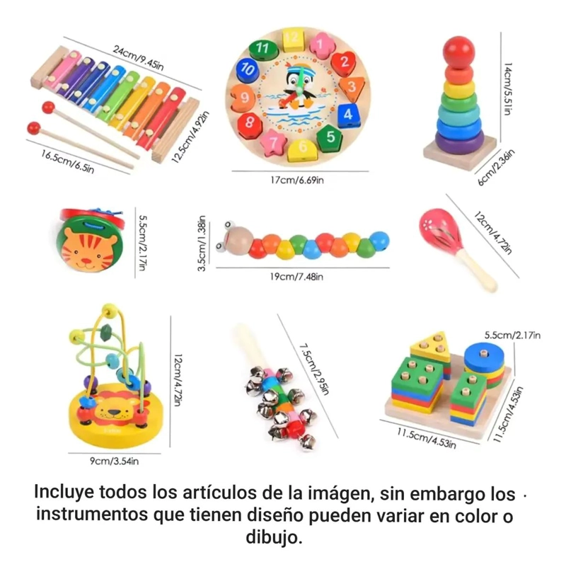 PACK DE 9 JUGUETES DIDACTICOS DE MADERA PARA NIÑOS - 4