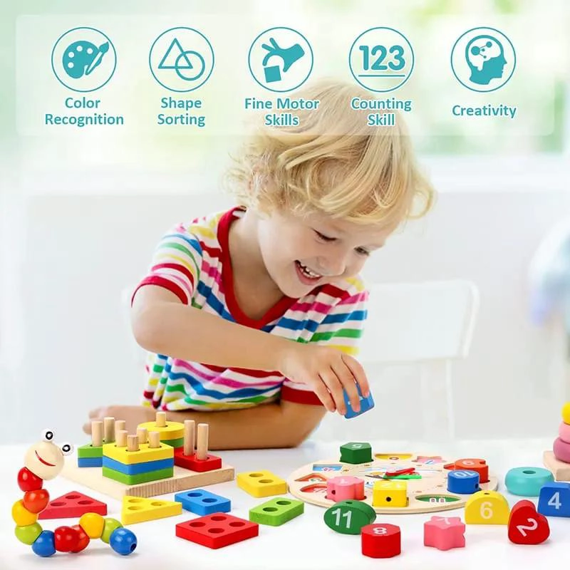 PACK DE 9 JUGUETES DIDACTICOS DE MADERA PARA NIÑOS - 8