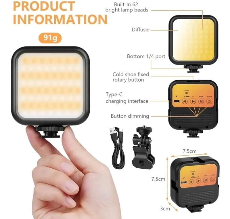 FOCO LED CON 62 LUCES PARA CAMARAS Y DISPOSITIVOS MOVILES - 6