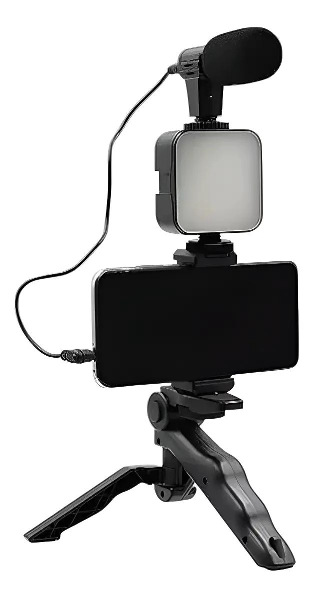 KIT DE GRABACION CON MICROFONO, LUZ LED Y TRIPODE AJUSTABLE - 1