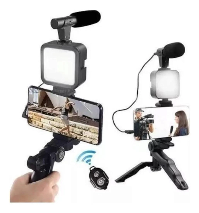 KIT DE GRABACION CON MICROFONO, LUZ LED Y TRIPODE AJUSTABLE - 2