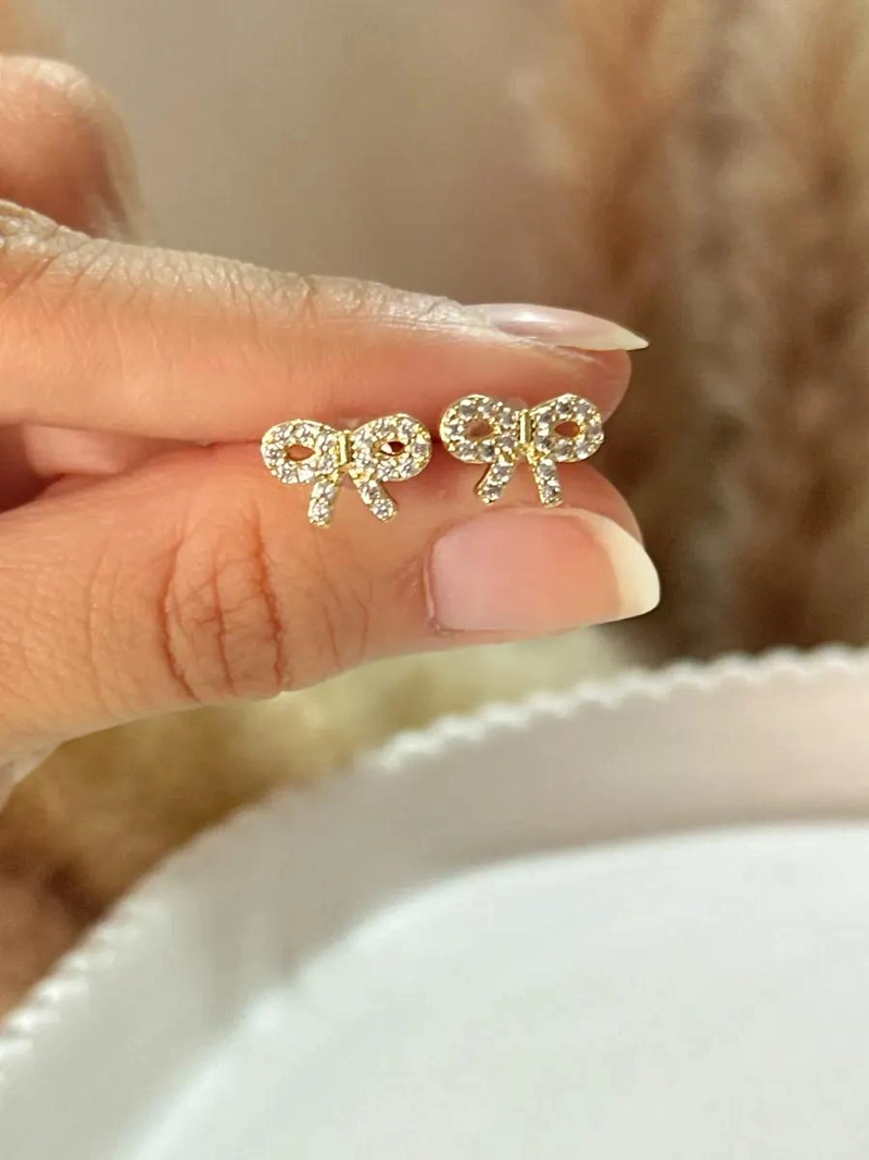 AROS MINI LAZO BRILLANTES PARA NIÑAS Y MUJERES ELEGANTES - 1