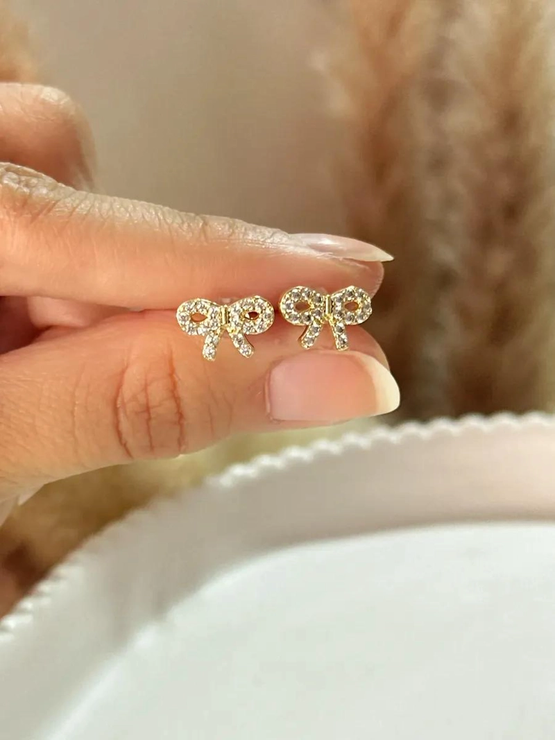 AROS MINI LAZO BRILLANTES PARA NIÑAS Y MUJERES ELEGANTES - 4