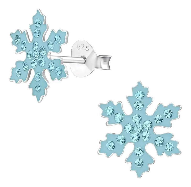 AROS DE PLATA 925 CON DISEÑO DE COPO DE NIEVE CELESTE - 2