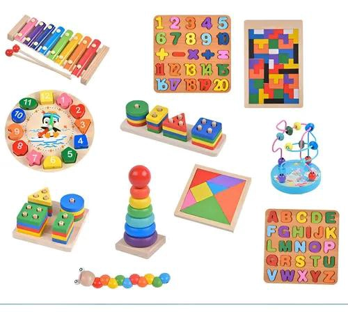 PACK DE 11 JUGUETES DIDACTICOS DE MADERA PARA NIÑOS - 1