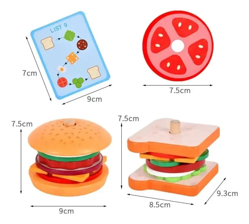 JUGUETE DE MADERA PARA APILAMIENTO DE HAMBURGUESAS Y SANDWICHES - 5