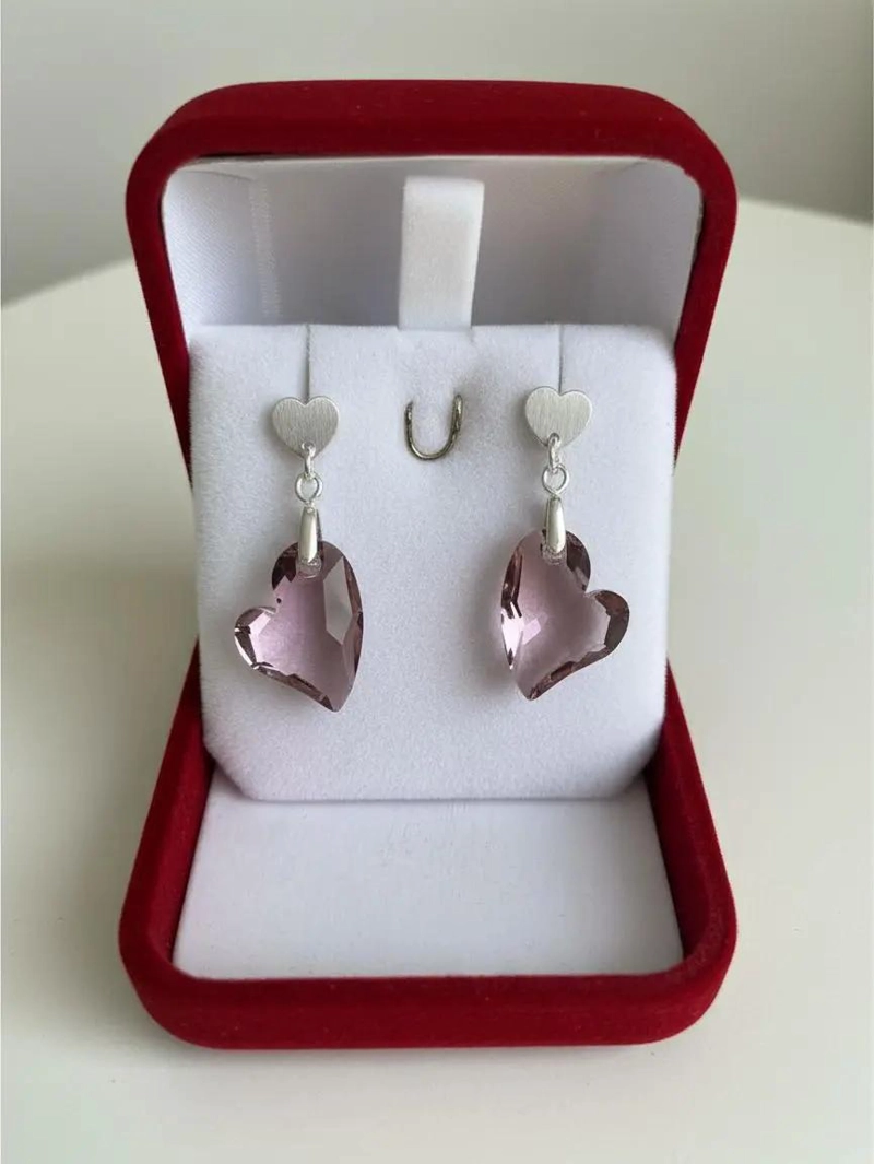 AROS DE PLATA 925 CON CRISTAL AUSTRIACO EN FORMA DE CORAZON - 1