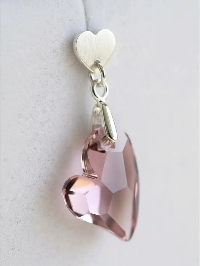AROS DE PLATA 925 CON CRISTAL AUSTRIACO EN FORMA DE CORAZON - 2