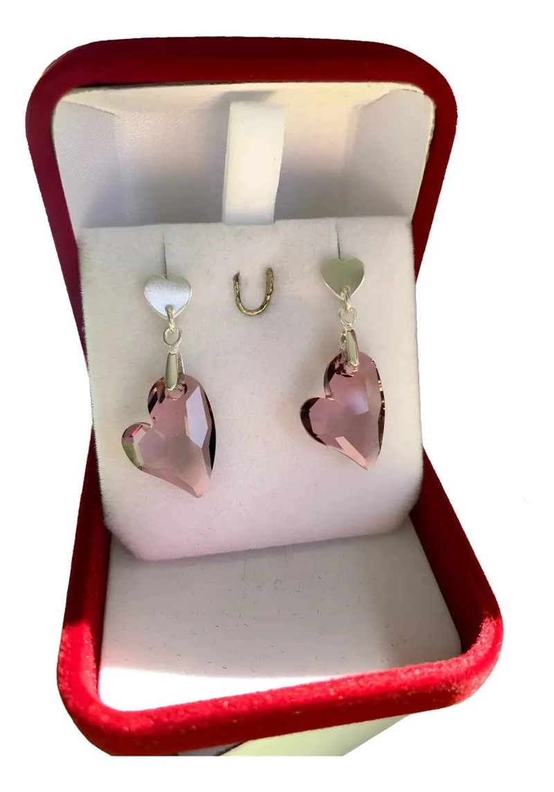 AROS DE PLATA 925 CON CRISTAL AUSTRIACO EN FORMA DE CORAZON - 3