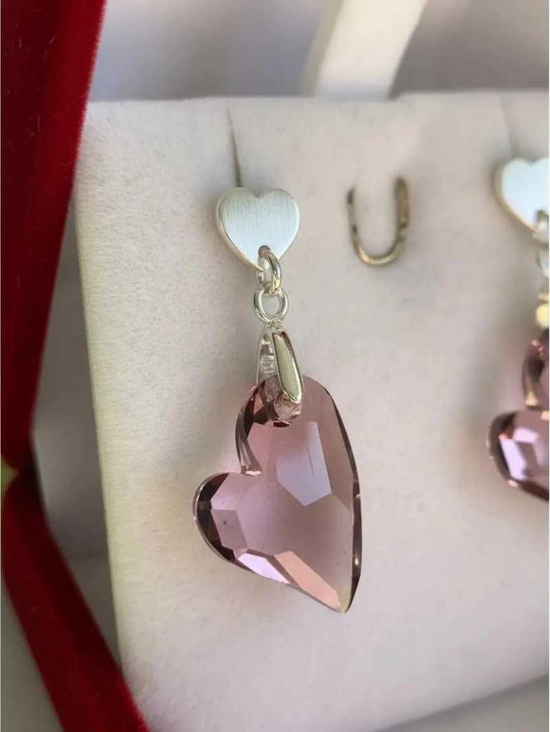 AROS DE PLATA 925 CON CRISTAL AUSTRIACO EN FORMA DE CORAZON - 6