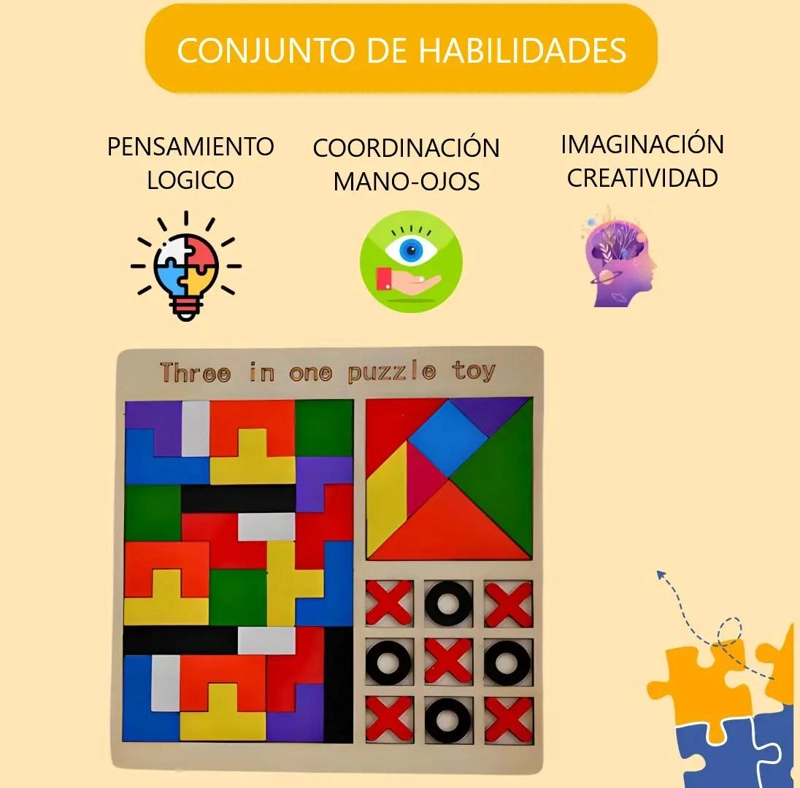 ROMPECABEZAS EDUCATIVO DE MADERA 3 EN 1 PARA NIÑOS - 4