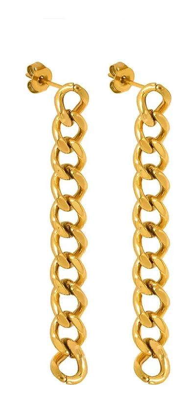 AROS LARGOS BAÑADOS EN ORO 18K CON CADENA GRUMET - 1