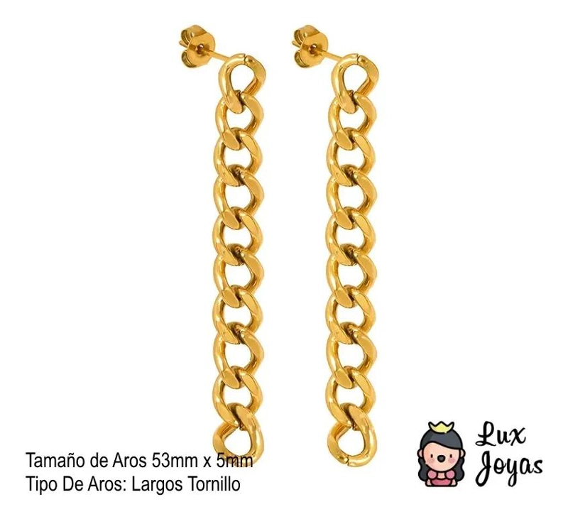 AROS LARGOS BAÑADOS EN ORO 18K CON CADENA GRUMET - 4