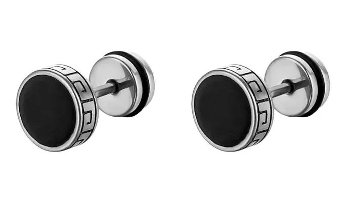 AROS CIRCULARES DE ACERO INOXIDABLE UNISEX EN NEGRO Y PLATA - 3