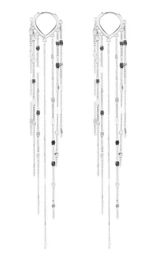 AROS COLGANTES LARGOS ELEGANTES EN PLATEADO CON DISEÑO DE CASCADA - 1