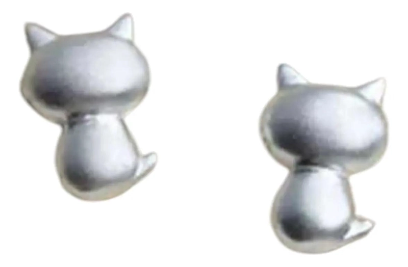 AROS DE PLATA ESTERLINA CON DISEÑO DE GATITO - 1