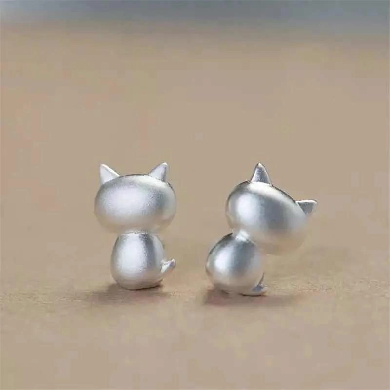 AROS DE PLATA ESTERLINA CON DISEÑO DE GATITO - 3