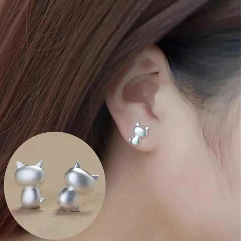AROS DE PLATA ESTERLINA CON DISEÑO DE GATITO - 5